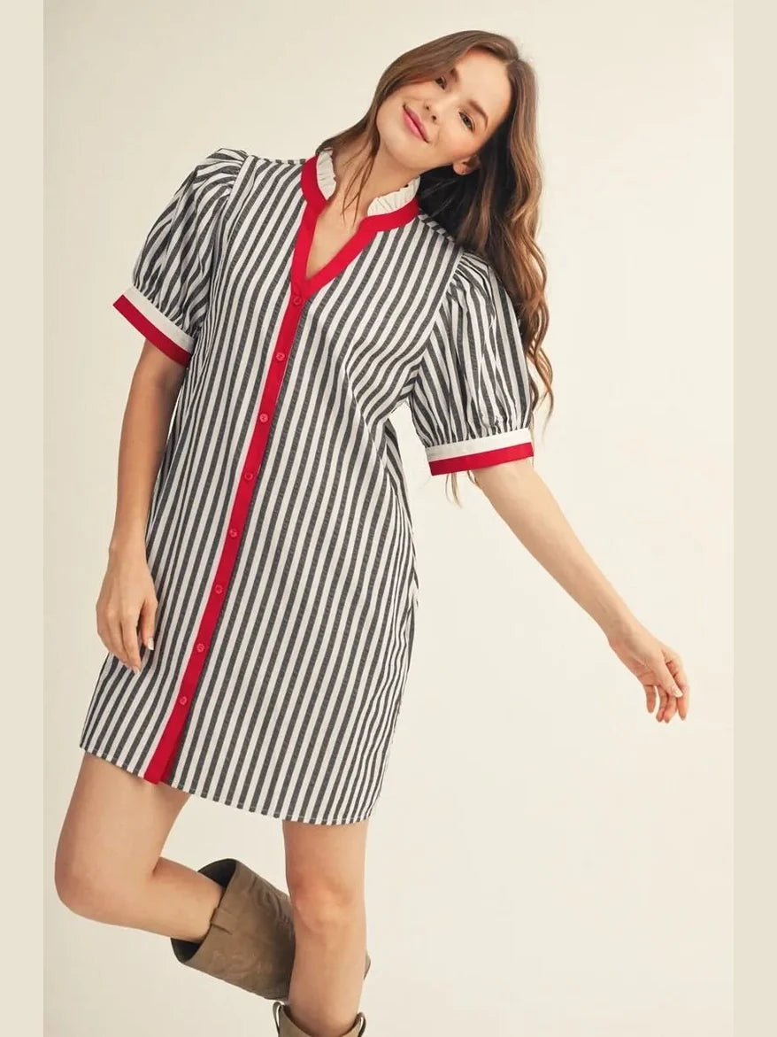 Red White & Black Striped Dress