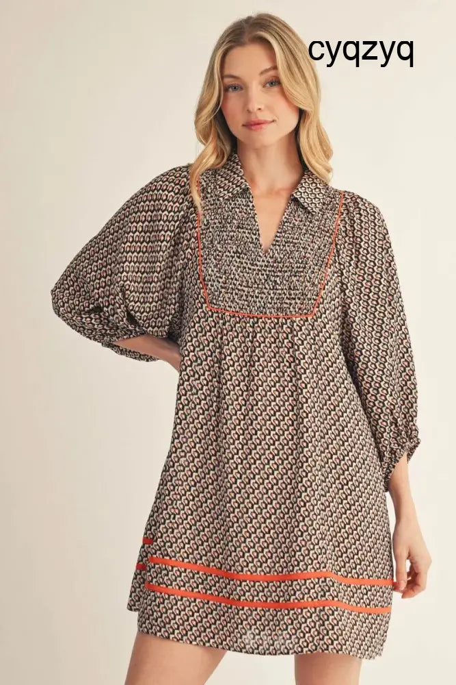 Geo Print Mini Dress - Orange - Mini Dress