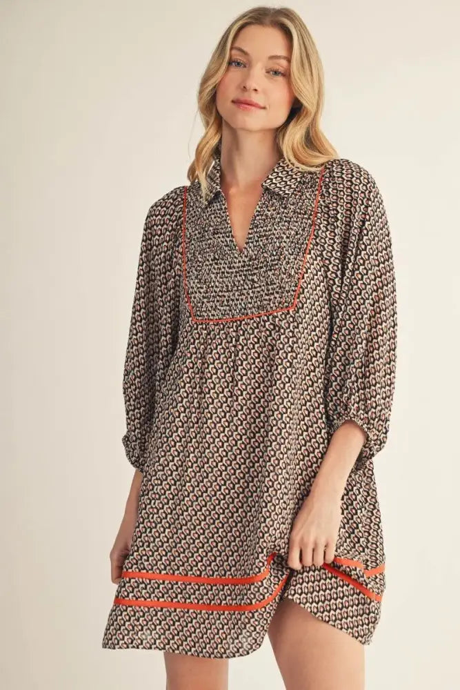 Geo Print Mini Dress - Orange - Mini Dress