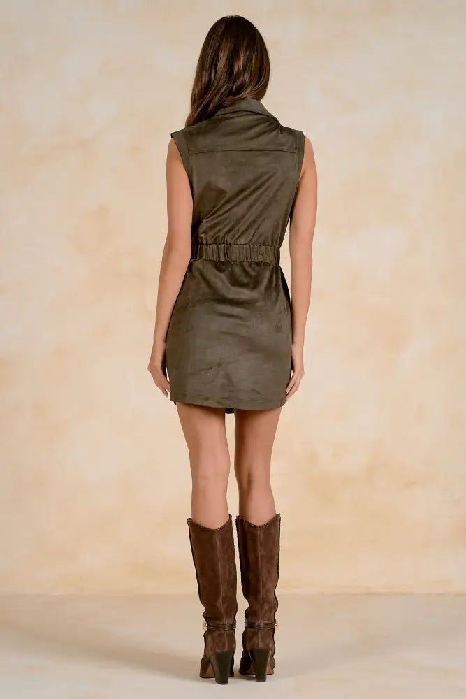Olive Sleeveless Mini Dress - Mini Dress